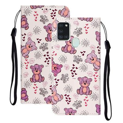 Relief Color Painting Side Flip Scratch Resistant PU Leather Wallet Phone Protective Case with Stand and Wrist Strap for Samsung Galaxy A21s