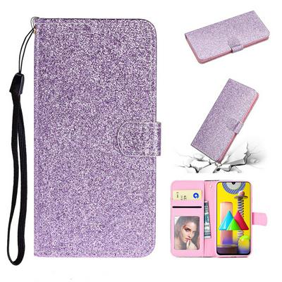 Glitter Type Side Flip Shockproof PU Leather Magnetic Adsorption Wallet Phone Case with Stand and Card Slots for Samsung Galaxy A21s
