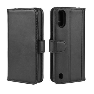Litchi Pattern Side Flip Shockproof Genuine Leather + Soft TPU Magnetic Buckle with Stand and Card Slots Wallet Case for Samsung Galaxy A01