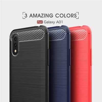 Carbon Fiber Pattern Brushed Shockproof Soft TPU Back Cover Case for Samsung Galaxy A01