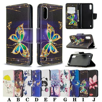 Colored Painting Side Flip Shockproof PU Leather + Soft TPU Card Slots with Magnetic Buckle and Stand Wallet Case for Samsung Galaxy A01