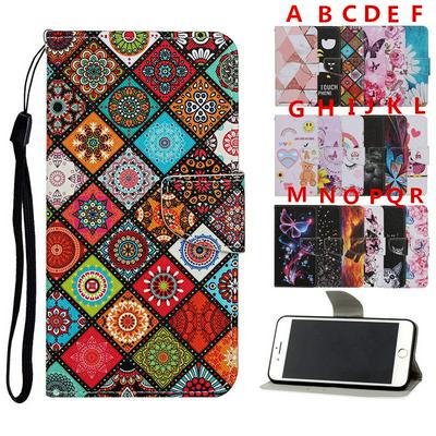 Colored Painting Wrist Strap Style Shock-Absorption Side Flip PU Leather + Soft TPU Card Slots with Magnetic Buckle and Stand Wallet Protective Case for Samsung Galaxy A01