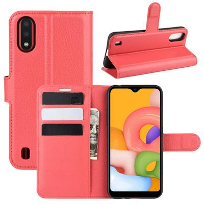 Litchi Pattern Side Flip Shockproof PU Leather + Soft TPU Magnetic Buckle with Stand and Card Slots Wallet Case for Samsung Galaxy A01