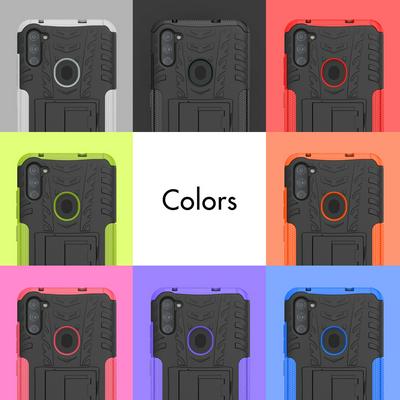 Dazzling Pattern Scratch Resistant Shockproof Hard PC +TPU Back Cover Case with Foldable Stand for Samsung Galaxy A11
