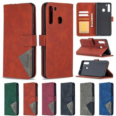 Hijab Rhombus Pattern BF05 Scratch Resistant PU Leather Phone Protective Case with Stand &Card Slots for Samsung Galaxy A21
