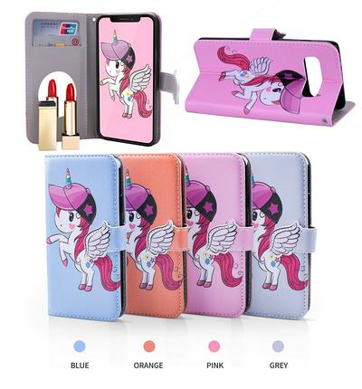 Unicorn Pattern Side Flip Shockproof PU Leather + Soft TPU Card Slot with Makeup Mirror Stand and Magnetic Buckle Case for Samsung Galaxy S10