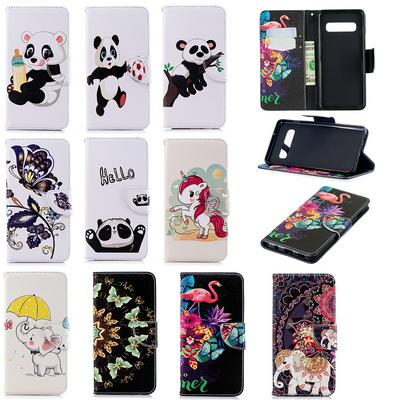  The 7th Elephant Panda Flamingo Colored Painting with Wallet Card Slots Stand Magnetic Flip PU Leather + TPU Back Cover Case for Samsung Galaxy S10 