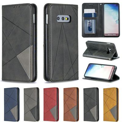 Samsung S10 E PU+TPU Clamshell Phone Case Geometric Mosaic Pattern Retro Simple Solid Color Style Leather Phone Case for Samsung S10 E Phone Case
