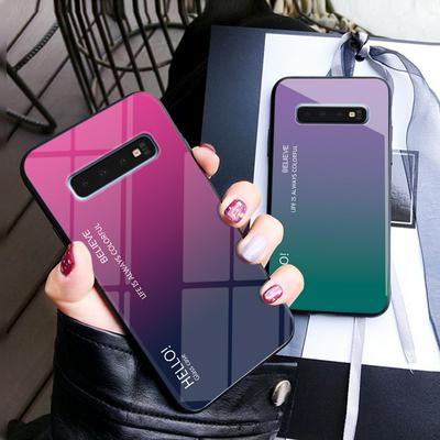 Luxury Gradient Bi-Color 9H Explosion-Proof Anti-Scratch Tempered Glass Back + Soft TPU Bumper Frame Support Wireless Charging Back Cover Case for Samsung Galaxy S10 Lite