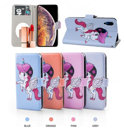 Pegasus Unicorn Pattern with Makeup Mirror PU Leather + Soft TPU with Stand Support and Card Holder and Wallet Slots Protective Case for Huawei P Smart+ / Nova 3i