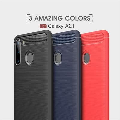 Carbon Fiber Pattern Brushed Shockproof Soft TPU Back Cover Case for Samsung Galaxy A21