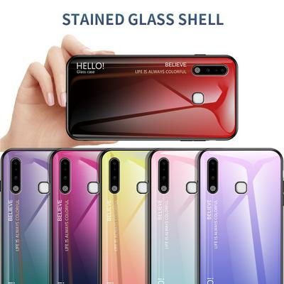 Luxury Gradient Bicolor 9H Explosion-Proof Anti-Scratch Tempered Glass Back + Soft TPU Bumper Frame Support Wireless Charging Back Cover Case for Samsung Galaxy A70e