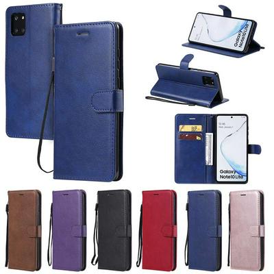 Solid Color Wrist Strap Style Shockproof Side Flip PU Leather + Soft TPU Card Slots with Magnetic Buckle and Stand Wallet Case for Samsung Galaxy A81 / M60s / Note 10 Lite