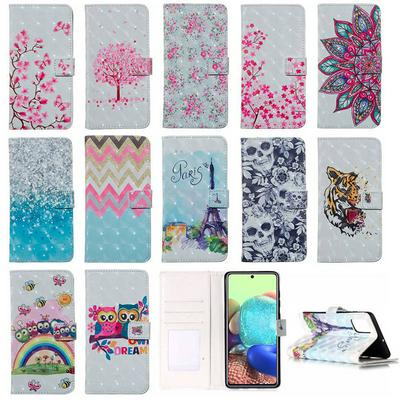 3D Colored Painting Shock-Absorption Side Flip PU Leather + Soft TPU Picture Frame Card Slots with Magnetic Buckle and Stand Wallet Case for Samsung Galaxy A51