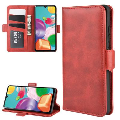 Retro Side Flip Shockproof Anti-Scratch PU Leather + Soft TPU Picture Frame Double Buckles with Stand and Card Slots Wallet Case for Samsung Galaxy A41 Japanese Version