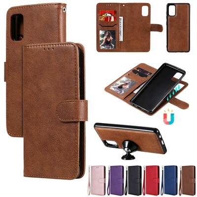 Solid Color 2 in 1 Side Flip Shockproof Wrist Strap Style PU Leather + Strong Magnetic Detachable Soft TPU Magnetic Buckle with Stand and Card Slots Wallet Case for Samsung Galaxy A41 EU Version