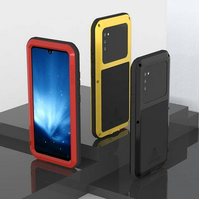 Love Mei Powerful Series Dust-Proof Shockproof Splash-Proof Silicone + Metal + Tempered Glass Support Wireless Charging Back Cover Case for Samsung Galaxy A41