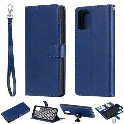 Solid Color 2 in 1 Wrist Strap Style Side Flip Anti-Drop PU Leather + Detachable Strong Magnetic TPU Card Slots Picture Frame with Magnetic Buckle and Stand Wallet Case for Samsung Galaxy A71
