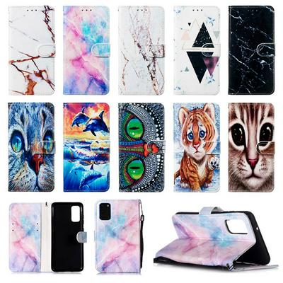 Colored Painting Shock-Absorption Side Flip PU Leather + Soft TPU Wrist Strap Card Slots with Magnetic Buckle and Stand Wallet Case for Samsung Galaxy A51