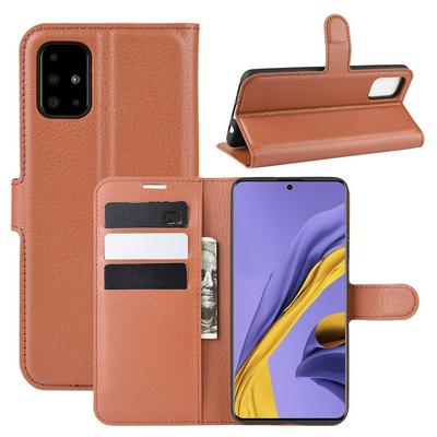 Litchi Pattern Shockproof Side Flip PU Leather + Soft TPU Card Slots with Magnetic Buckle and Stand Wallet Case for Samsung Galaxy A51