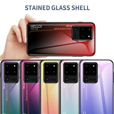 Luxury Gradient Bicolor 9H Explosion-Proof Anti-Scratch Tempered Glass Back + Soft TPU Bumper Frame Support Wireless Charging Back Cover Case for Samsung Galaxy S20 Ultra