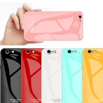 Glossy Macaron Solid Color Shockproof Tempered Glass Back Cover Case for iPhone 6 Plus / 6S Plus