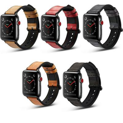 Crazy Horse Pattern Genuine Leather Coated Silicone Sport Band Apple Watch Replacement Watchband For iWatch 
