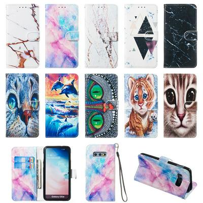 Colored Cat Tiger Owl Dolphin Pattern PU Leather + Soft TPU Card Slots with Stand Wallet Protective Case for Samsung Galaxy S10 5G
