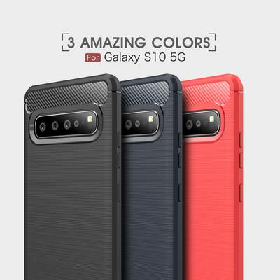 Carbon Fiber Pattern Brushed Metal Soft TPU Back Cover Case for Samsung Galaxy S10 5G
