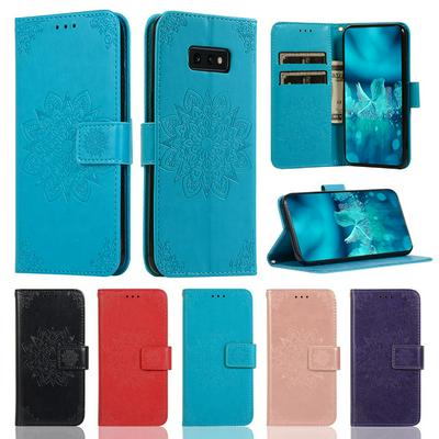 Embossed Wallet Case for Samsung Galaxy S10e, Plain Leather Coated Phone Cover with Hidden Kickstand and Lanyard