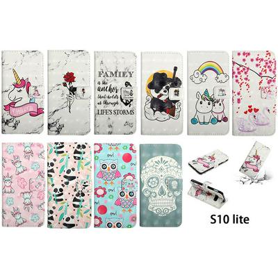 Swan Panda Pegasus Owl Rose Pattern PU Leather + Soft TPU with Picture Frame Stand Support and Card Slots Wallet Cover Case for Samsung Galaxy S10e