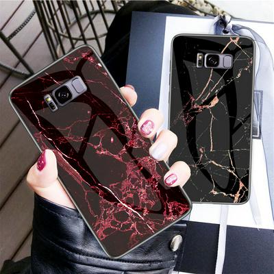 Colored Painting Marble Pattern Anti-scratch Tempered Glass Back Cover Protecting Hard Case for Samsung Galaxy S8 / G9500