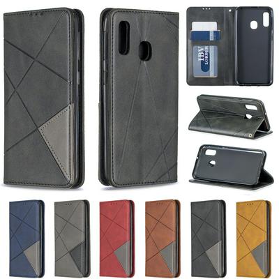 Samsung A10E A20E PU+TPU Clamshell Phone Case Geometric Mosaic Pattern Retro Simple Solid Color Style Leather Phone Case for Samsung A10E A20E Phone Case