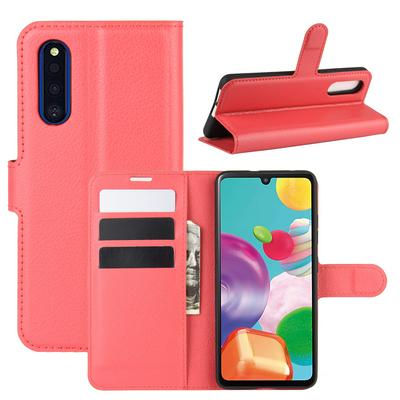 Litchi Pattern Side Flip Shockproof PU Leather + Soft TPU Magnetic Buckle with Stand and Card Slots Wallet Case for Samsung Galaxy A41 Japanese Version