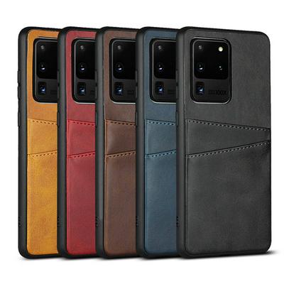 Calf Pattern Shockproof with Two Card Slots PU Leather Coated Soft TPU Back Cover Case for Samsung Galaxy S20 Ultra