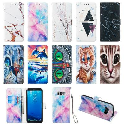 Colored Cat Tiger Owl DolphinPattern PU Leather + Soft TPU Card Slots with Stand Wallet Protective Case for Samsung Galaxy S8 / G9500
