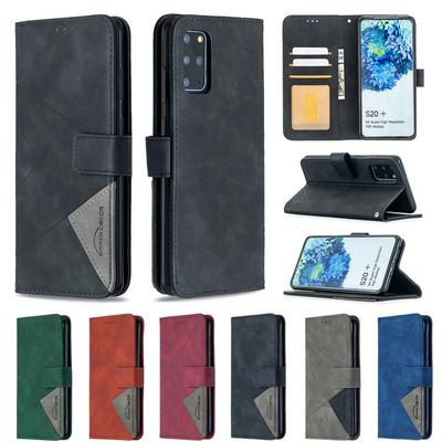 BF05 Style Stitching Color Rhombus Pattern PU Leather + Soft TPU Mganetic Buckle Card Slots with Magnetic Buckle and Stand Wallet Case for Samsung Galaxy S20+ 