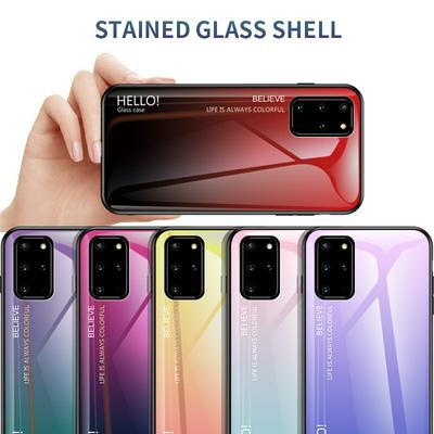 Luxury Gradient Bicolor 9H Explosion-Proof Anti-Scratch Tempered Glass Back + Soft TPU Bumper Frame Support Wireless Charging Back Cover Case for Samsung Galaxy S20+