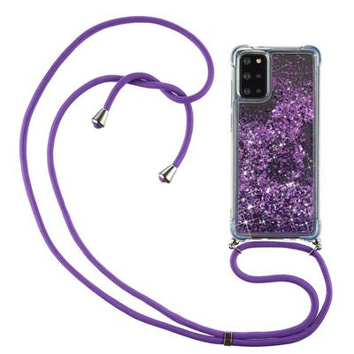 Quicksand Air Cushion Shockproof Anti-Fingerprint Soft TPU with Lanyard Neck Strap Rope and Card Slot Back Cover Case for Samsung Galaxy S20+