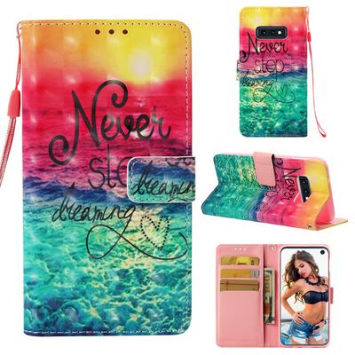 3D Colored Painting Chrysanthemum Pattern PU Leather + TPU with Card Slots Wallet Wrist Strap and Stand Cover Case for Samsung Galaxy S10 Lite 