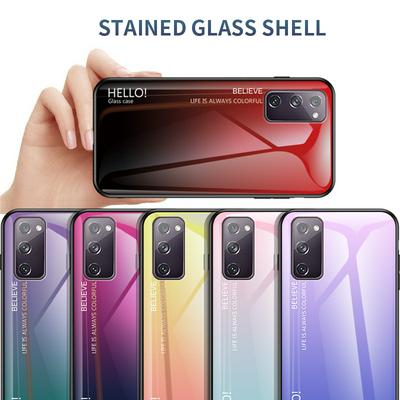 Luxury Gradient Bicolor 9H Explosion-Proof Anti-Scratch Tempered Glass Back + Soft TPU Bumper Frame Support Wireless Charging Back Cover Case for Samsung Galaxy S20 FE