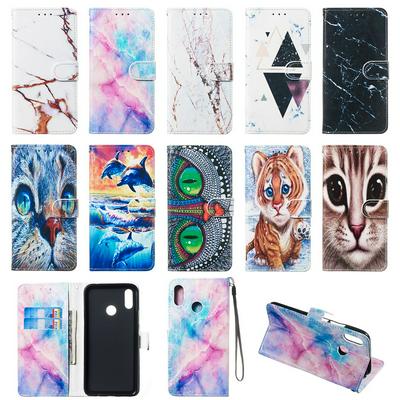 Colored Cat Tiger Owl Dolphin Pattern PU Leather + Soft TPU Card Slots with Stand Wallet Protective Case for Huawei P Smart+ / Nova 3i 