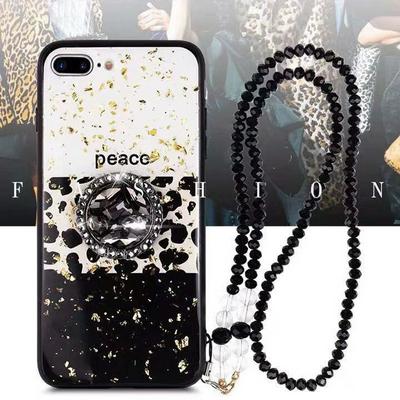 Bling Sparkle Glitter Gold Foil Hard PC with Diamond Studded Stand Holder and Strip Shockproof Anti-Scratch Back Cover Case for iPhone 6 Plus / 6S Plus 