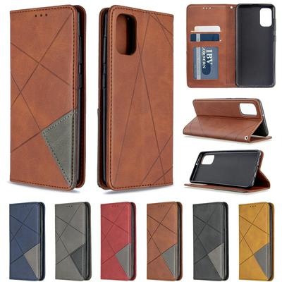 Rhombus Pattern Anti-Fall Side Flip PU Leather + Soft TPU Picture Frame Stand with Magnetic Closure and Card Slot Wallet Case for Samsung Galaxy A41