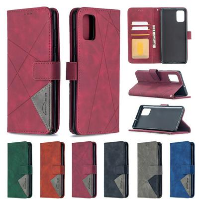 Stitching Color Rhombus Pattern BF05 Scratch Resistant PU Leather Phone Protective Case with Stand &Card Slots for Samsung Galaxy A71