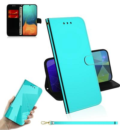 Mirror Surface Imitation Wrist Strap Style Shockproof Side Flip PU Leather + Soft TPU Card Slots with Magnetic Buckle and Stand Wallet Case for Samsung Galaxy A71