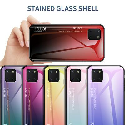 Luxury Gradient Bicolor 9H Explosion-Proof Anti-Scratch Tempered Glass Back + Soft TPU Bumper Frame Support Wireless Charging Back Cover Case for Samsung Galaxy A81