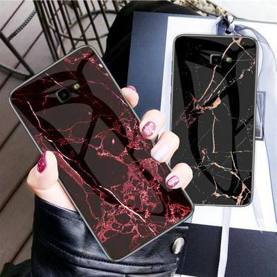 Colored Painting Marble Pattern Anti-scratch Tempered Glass Back Cover Protecting Hard Case for Samsung Galaxy J4+ / J4 Plus 2018 