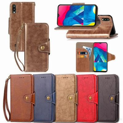 Wallet Case for Samsung Galaxy M10, Retro Business Leather Case with Snap Closure and Lanyard