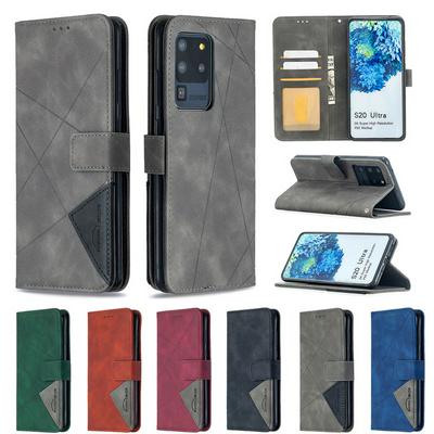 BF05 Style Stitching Color Rhombus Pattern PU Leather + Soft TPU Mganetic Buckle Card Slots with Magnetic Buckle and Stand Wallet Case for Samsung Galaxy S20 Ultra